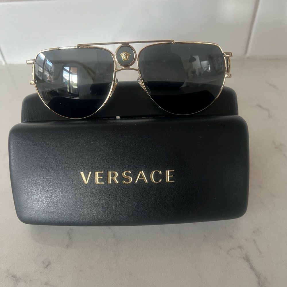 Versace Black and Gold Aviator Sunglasses